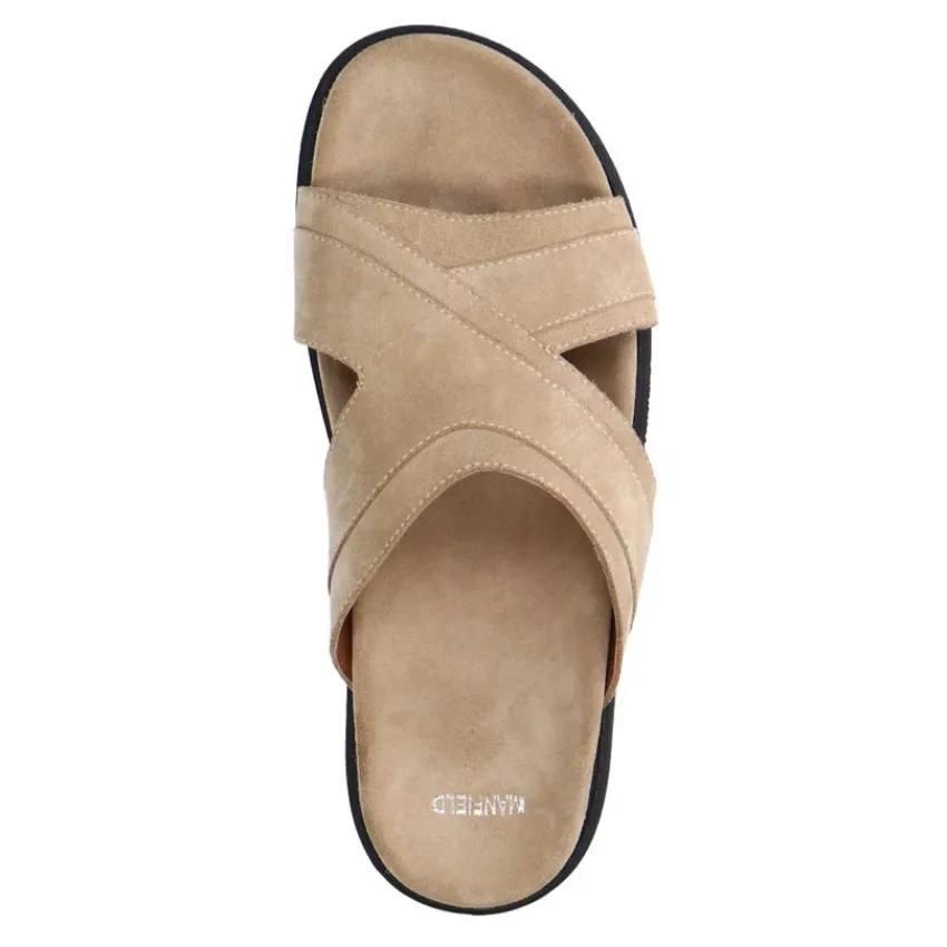 Manfield Beige suède slippers^Heren Slippers & Sandalen