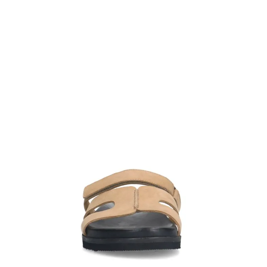 Manfield Beige suède slippers met bandje^DAMES Slippers