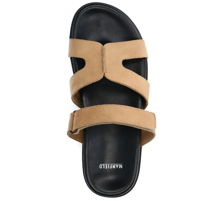 Manfield Beige suède slippers met bandje^DAMES Slippers