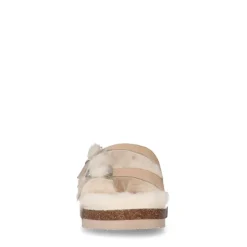 Manfield Beige suède slippers met bontvoering^DAMES Pantoffels
