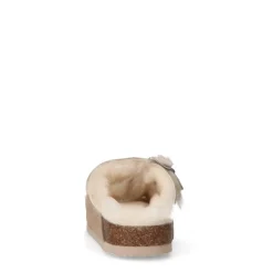 Manfield Beige suède slippers met bontvoering^DAMES Pantoffels