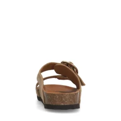 Manfield Beige suède slippers met gesp^DAMES Slippers