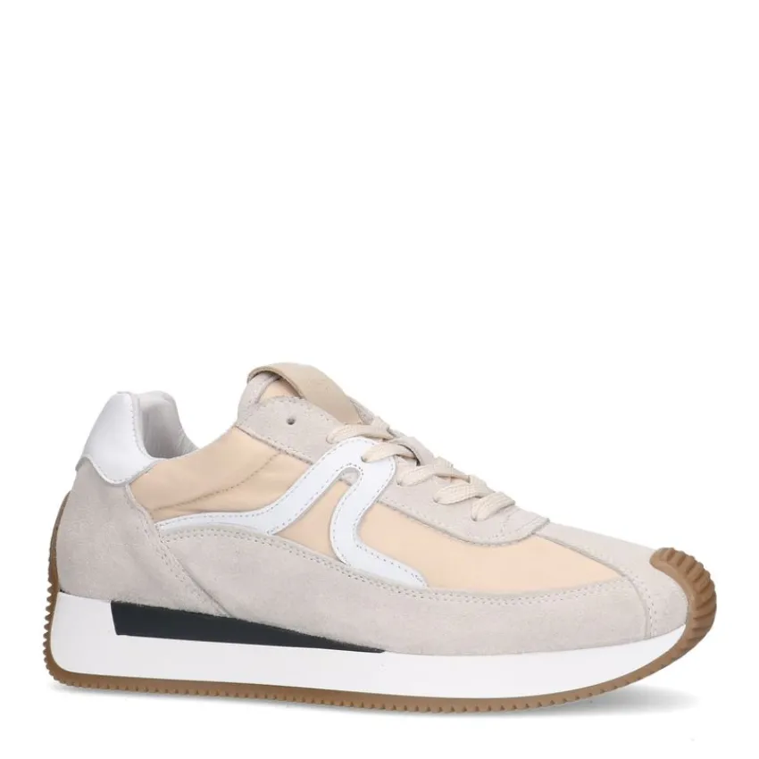 Manfield Beige suède sneaker met leren details^DAMES Sneakers