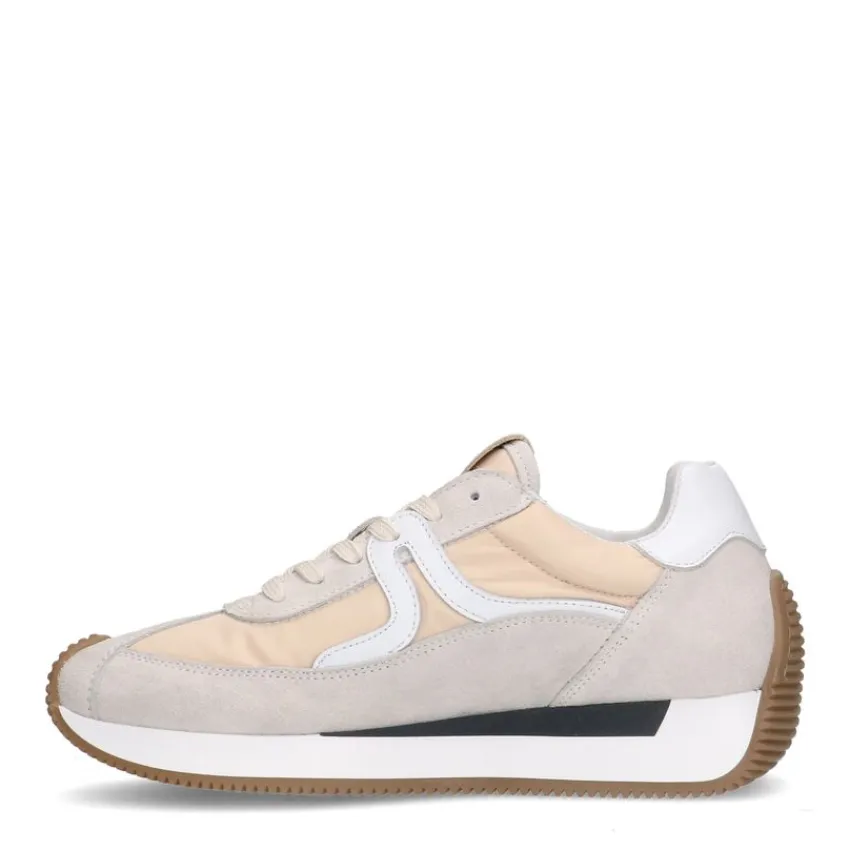 Manfield Beige suède sneaker met leren details^DAMES Sneakers