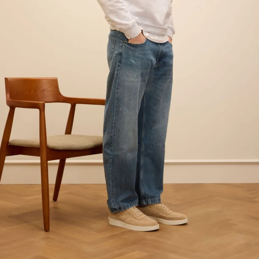 Manfield Beige suède sneakers^Heren Sneakers