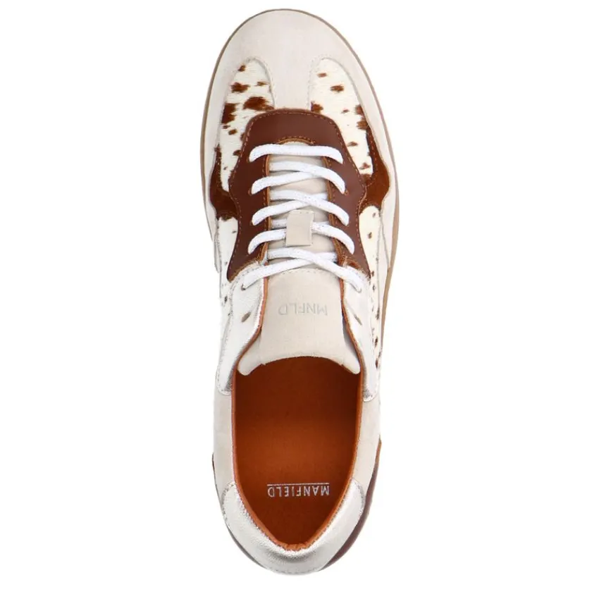 Manfield Beige suède sneakers met cow details^DAMES Sneakers