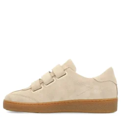 Manfield Beige suède sneakers met klittenband^DAMES Sneakers