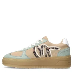 Manfield Beige suède sneakers met mint groene details^DAMES Sneakers