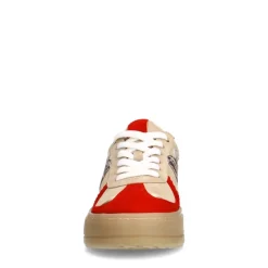 Manfield Beige suède sneakers met rode details^DAMES Sneakers