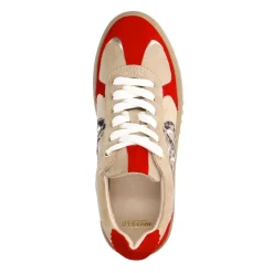 Manfield Beige suède sneakers met rode details^DAMES Sneakers