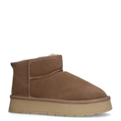 Manfield Beige suède snowboots^DAMES Enkellaarsjes