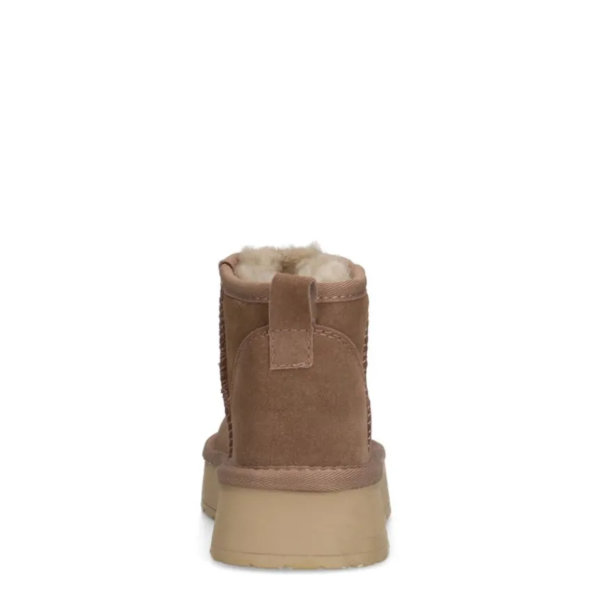 Manfield Beige suède snowboots^DAMES Enkellaarsjes