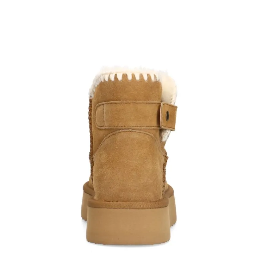 Manfield Beige suède snowboots met wol^DAMES Enkellaarsjes