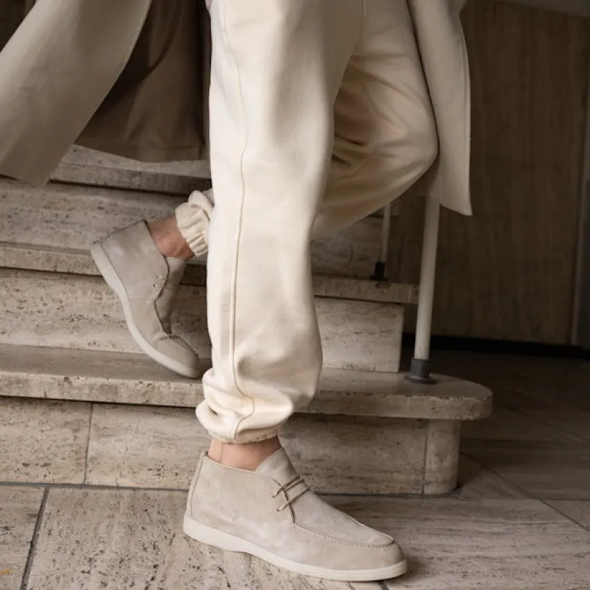 Manfield Beige suède veterboots^Heren Boots