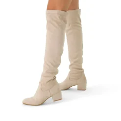 Manfield Beige suèdine overknee laarzen^DAMES Laarzen
