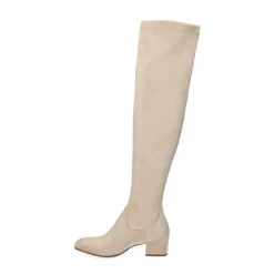 Manfield Beige suèdine overknee laarzen^DAMES Laarzen
