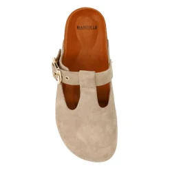 Manfield Beige/grijs suède clogs^DAMES Loafers