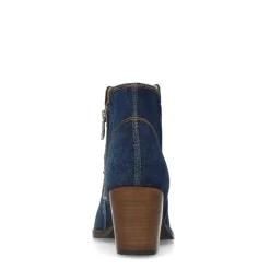 Manfield Blauwe denim enkellaarsjes met hak^DAMES Enkellaarsjes