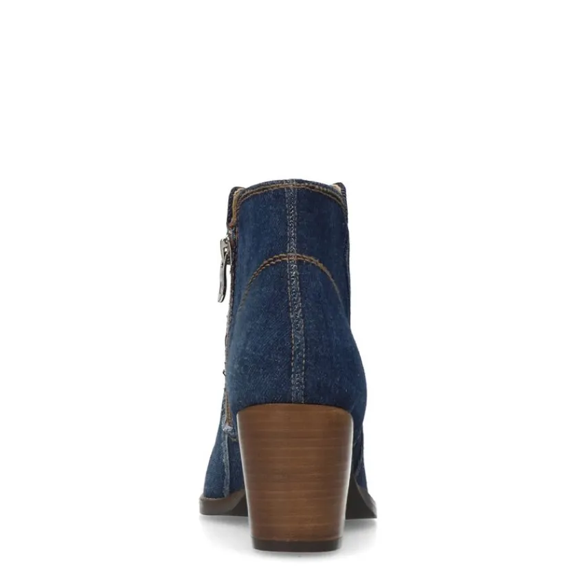 Manfield Blauwe denim enkellaarsjes met hak^DAMES Enkellaarsjes