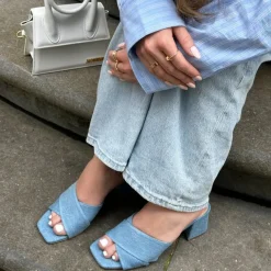 Manfield Blauwe denim pumps^DAMES Sandalen