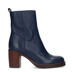 Manfield Blauwe leren enkellaarsjes met hak^DAMES Enkellaarsjes