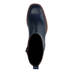 Manfield Blauwe leren enkellaarsjes met hak^DAMES Enkellaarsjes