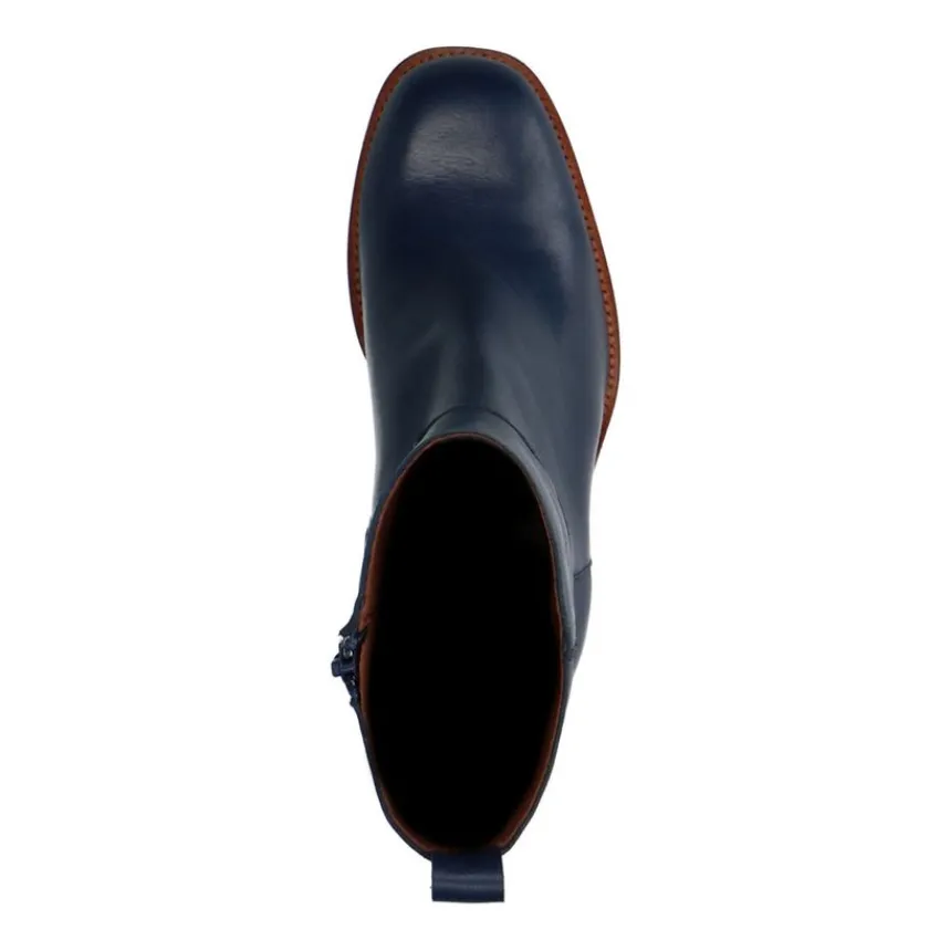 Manfield Blauwe leren enkellaarsjes met hak^DAMES Enkellaarsjes