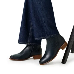 Manfield Blauwe leren enkellaarsjes^DAMES Enkellaarsjes