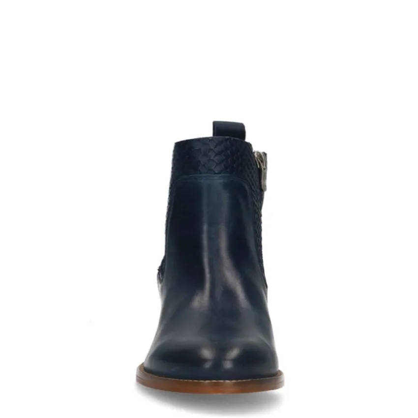 Manfield Blauwe leren enkellaarsjes^DAMES Enkellaarsjes