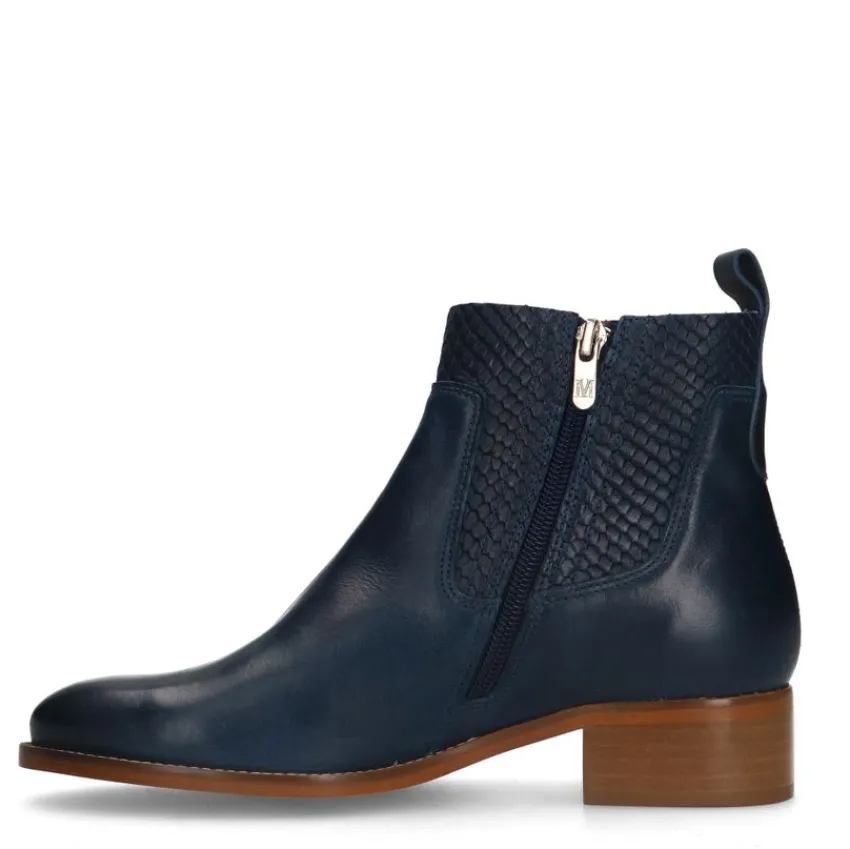 Manfield Blauwe leren enkellaarsjes^DAMES Enkellaarsjes