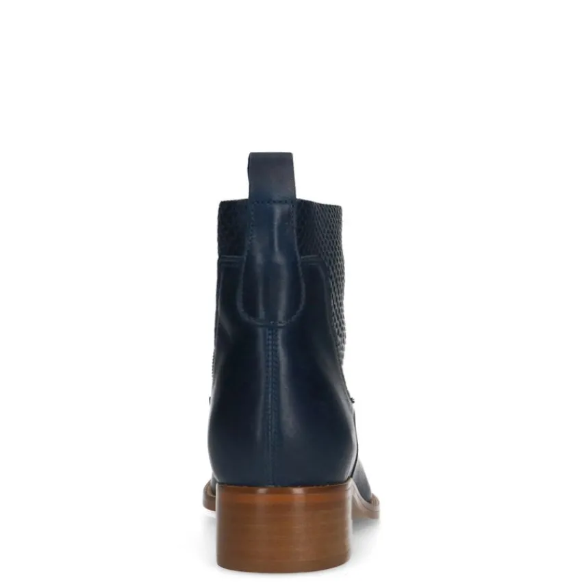 Manfield Blauwe leren enkellaarsjes^DAMES Enkellaarsjes