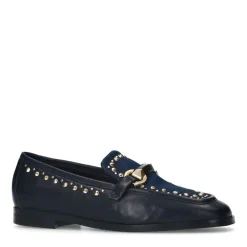 Manfield Blauwe leren loafers met details^DAMES Loafers