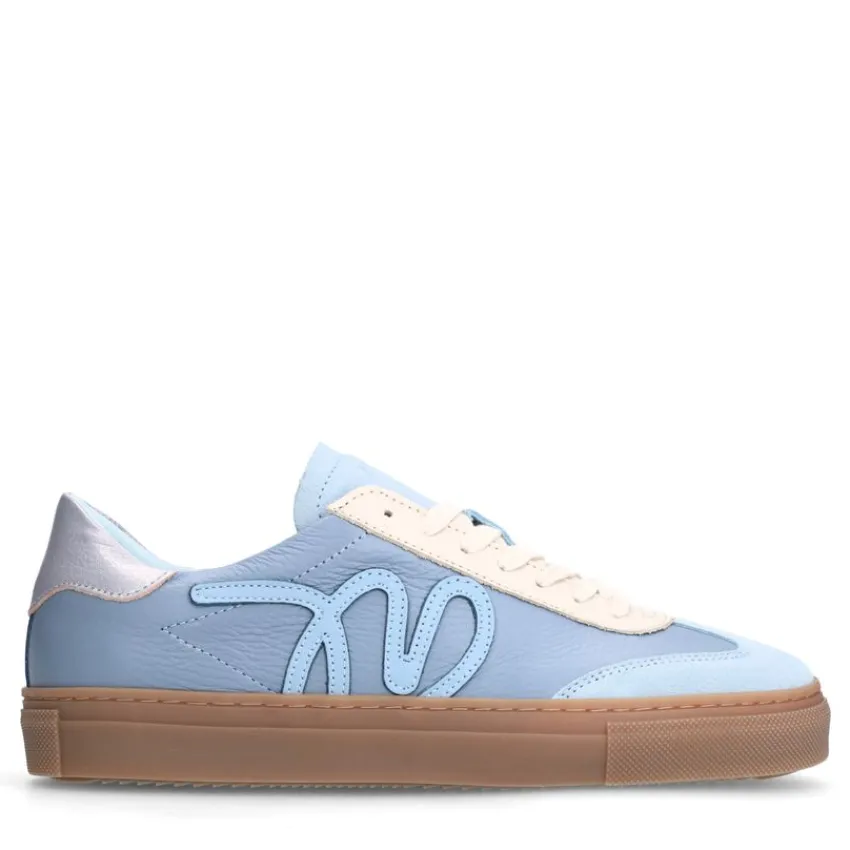 Manfield Blauwe leren sneakers^DAMES Sneakers
