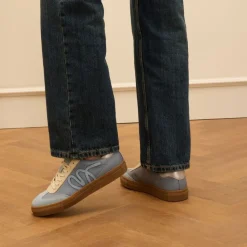 Manfield Blauwe leren sneakers^DAMES Sneakers