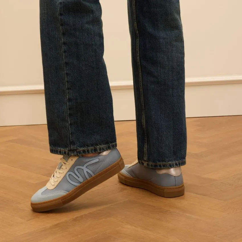 Manfield Blauwe leren sneakers^DAMES Sneakers