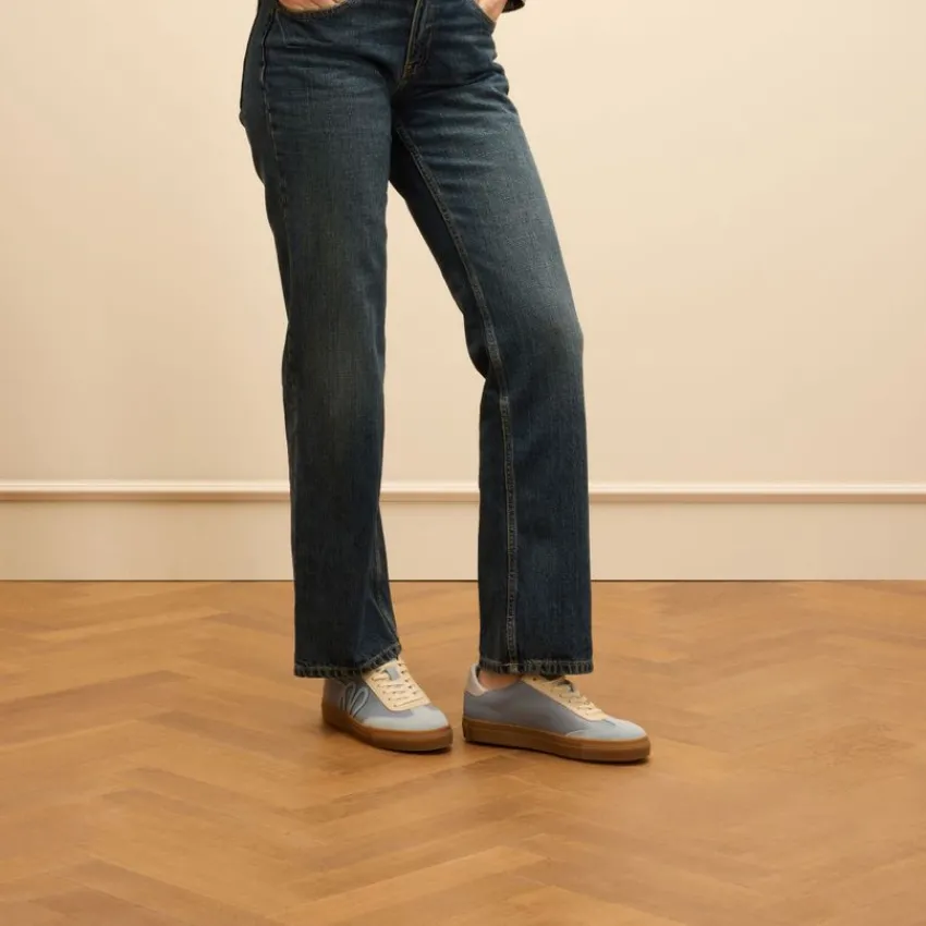 Manfield Blauwe leren sneakers^DAMES Sneakers