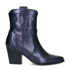 Manfield Blauwe metallic leren cowboy laarzen^DAMES Enkellaarsjes