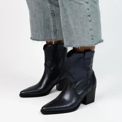 Manfield Blauwe metallic leren cowboy laarzen^DAMES Enkellaarsjes