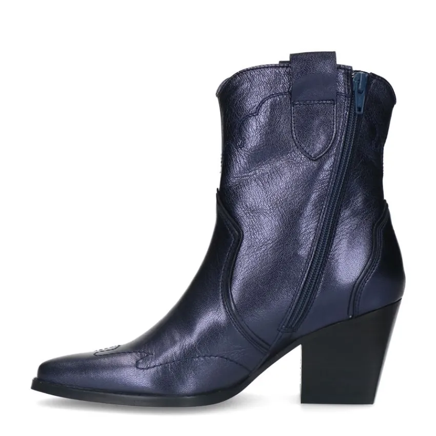 Manfield Blauwe metallic leren cowboy laarzen^DAMES Enkellaarsjes