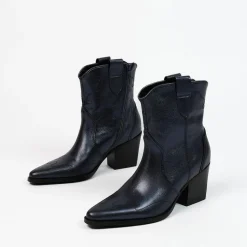 Manfield Blauwe metallic leren cowboy laarzen^DAMES Enkellaarsjes