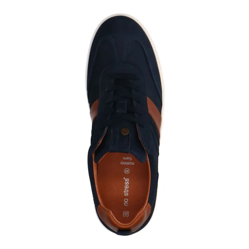 No Stress Blauwe nubuck sneakers^Heren Sneakers