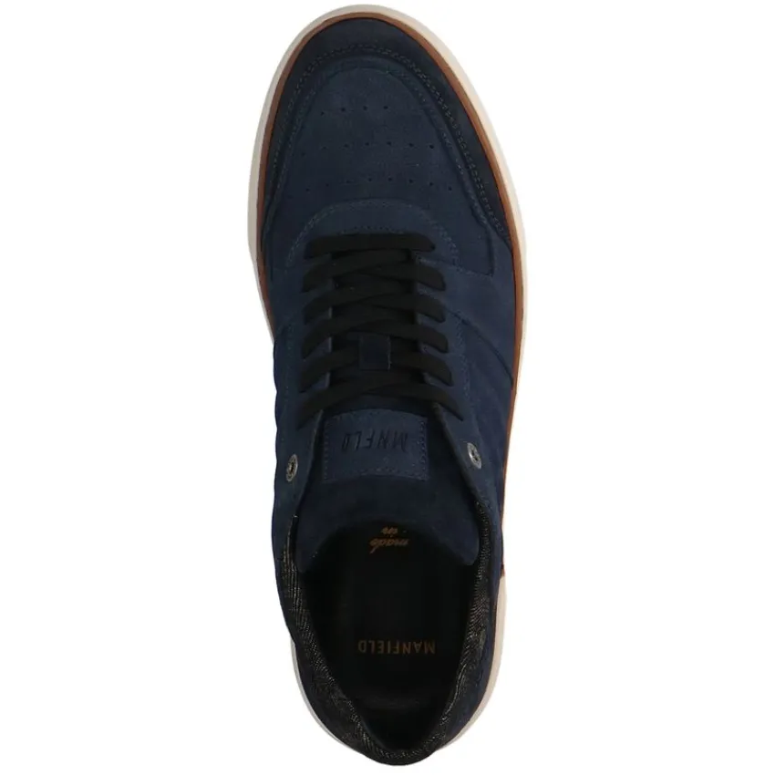 Manfield Blauwe nubuck sneakers^Heren Sneakers