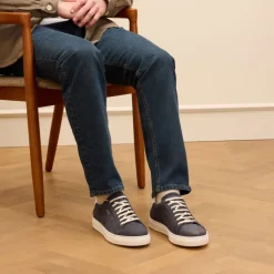 Van Lier Blauwe nubuck sneakers^Heren Sneakers