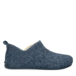 Manfield Blauwe pantoffels met wol^Heren Pantoffels