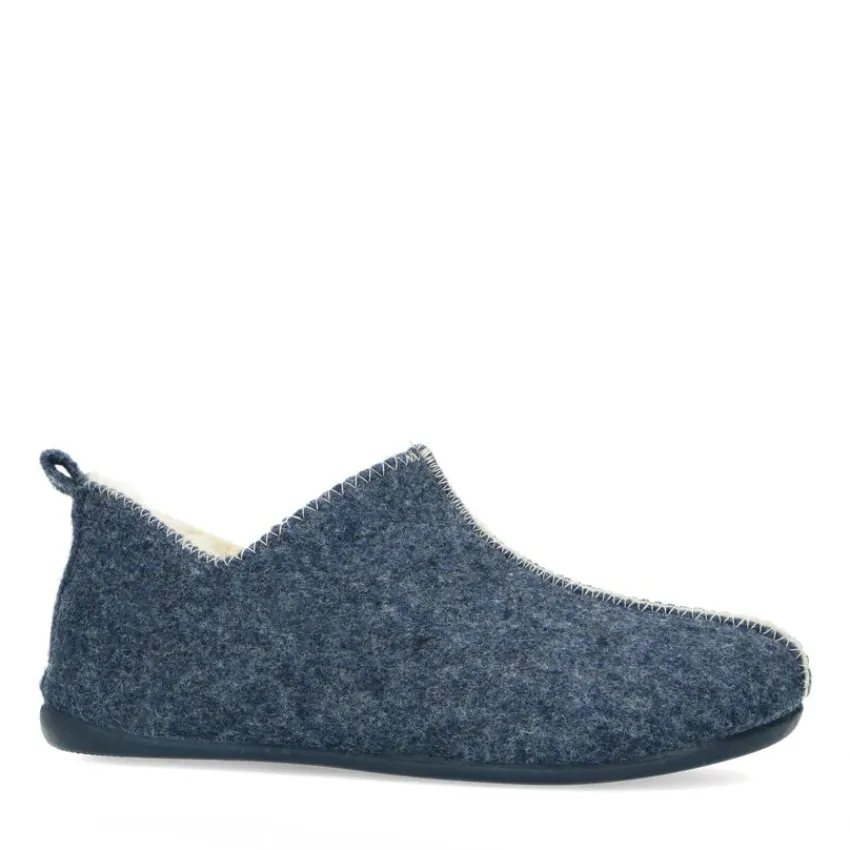 Manfield Blauwe pantoffels met wol^Heren Pantoffels