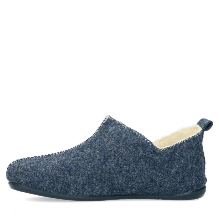 Manfield Blauwe pantoffels met wol^Heren Pantoffels
