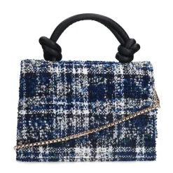 Manfield Blauwe stoffen handtas^ Schoudertassen