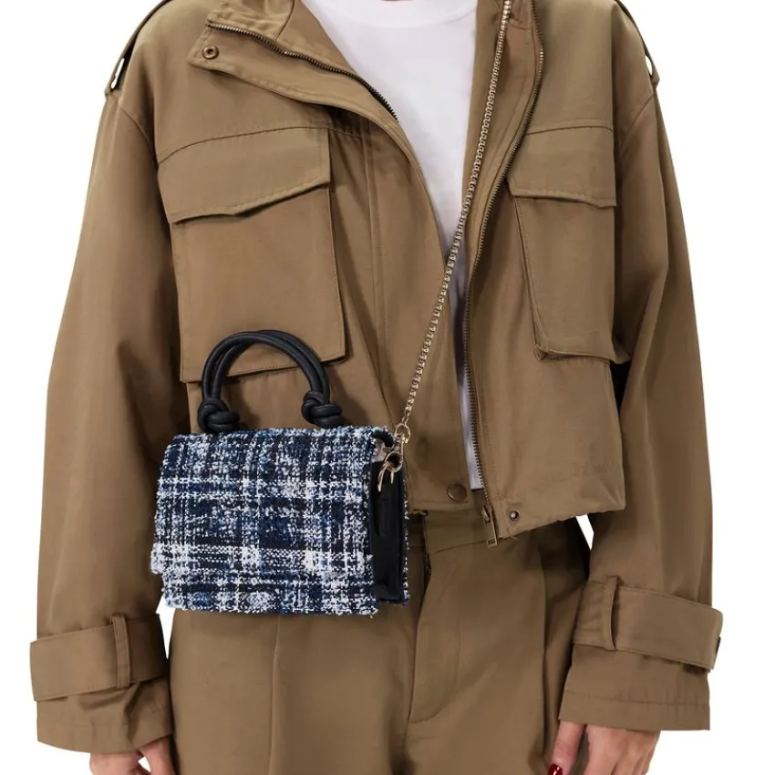 Manfield Blauwe stoffen handtas^ Schoudertassen