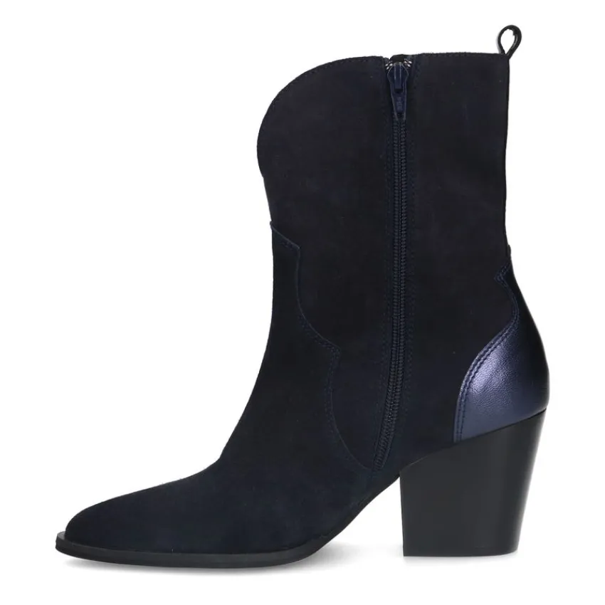 Manfield Blauwe suède cowboy laarzen met metallic details^DAMES Enkellaarsjes