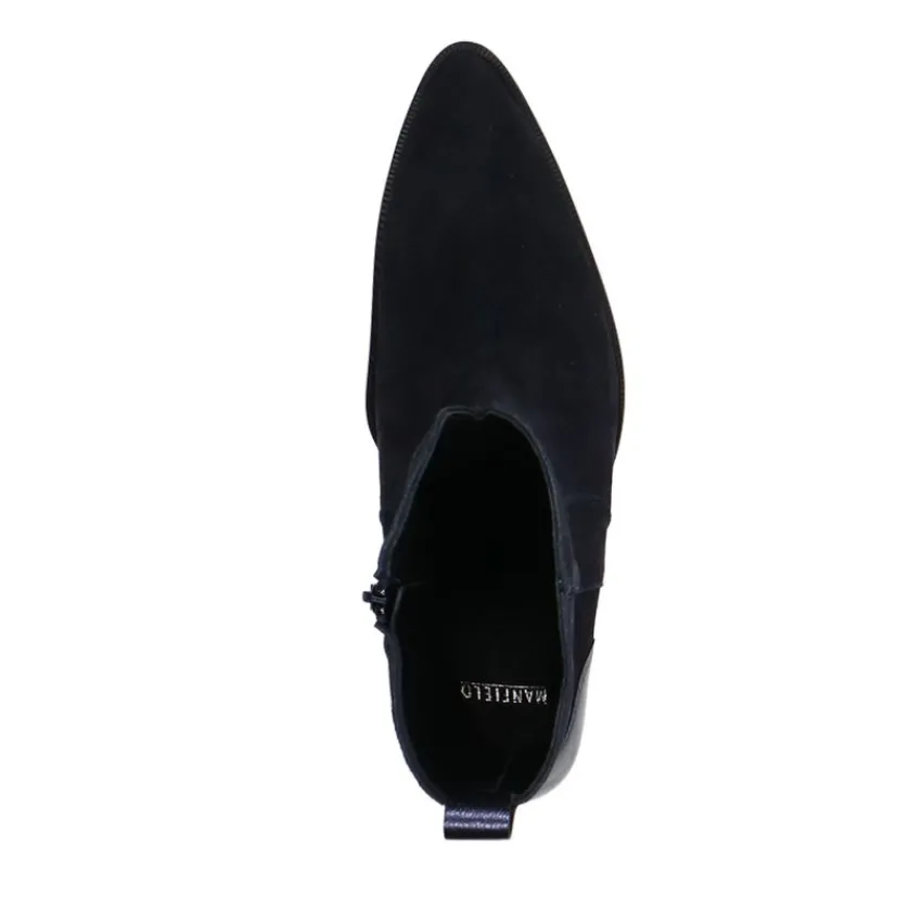 Manfield Blauwe suède cowboy laarzen met metallic details^DAMES Enkellaarsjes